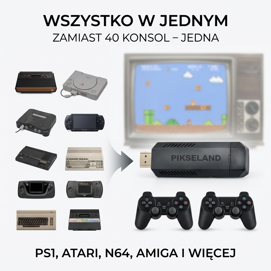PIKSELAND™ - Konsola Retro Plug & Play + 2 Pady